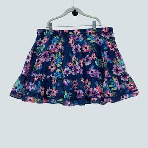 Aeropostale Floral Tiered Mini Skirt Navy Blue With Lining XL